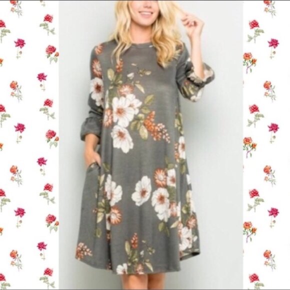 ✨ NEW ✨ Ultra-Soft Sage Green Floral Flowy Over-Sized Dress - Picture 2 of 4